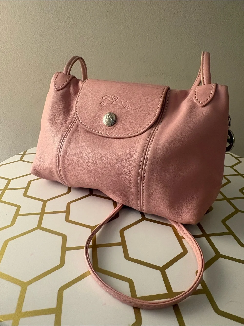 Longchamp Dusty Pink Crossbody Le Pliage Cuir Mini Bag - Picture 2 of 7